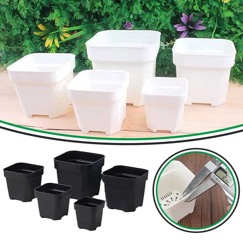 Square flower pots set in white and black, thick plastic planters for succulents