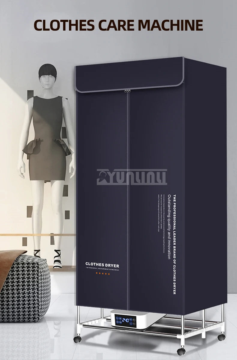 Tidesmit portable foldable clothes dryer featuring remote control and large capacity design, side profile view.