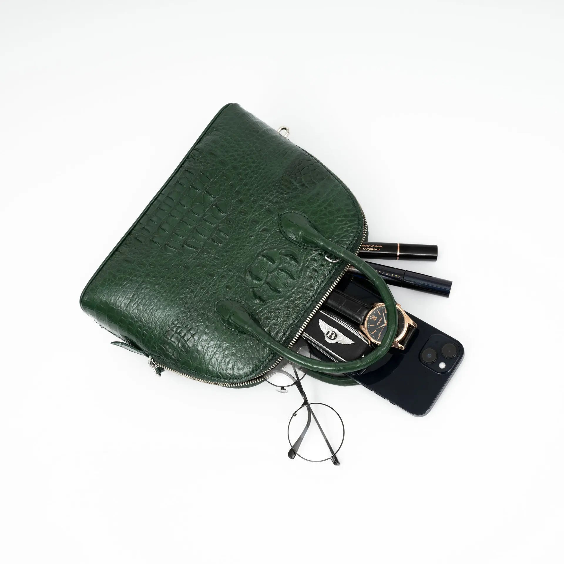 2024 Large Crocodile Leather Women's Bag Fashion Bowling Lady Handbag Genuine Leather Shuolder Crossbody Bag Travel Shell Bag 45
