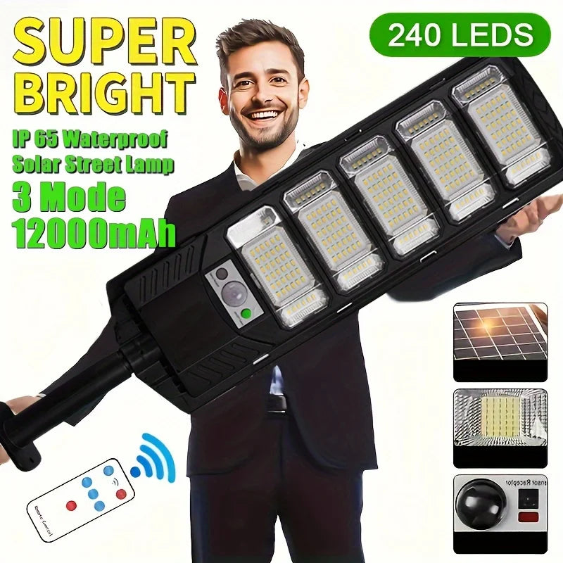 6500K Solar Street Light Outdoor IP67Waterfroof, 240PCS 5730LEDs Solar Flood Lights Outdoor Dusk To Dawn, Security Street Lights Motion Sensor With Remote Control For Parking Lot, Yard,Street