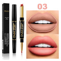 DNM 2-in-1 waterproof matte lipstick and lip liner pen in nude pink, featuring a dual-ended applicator for lips.