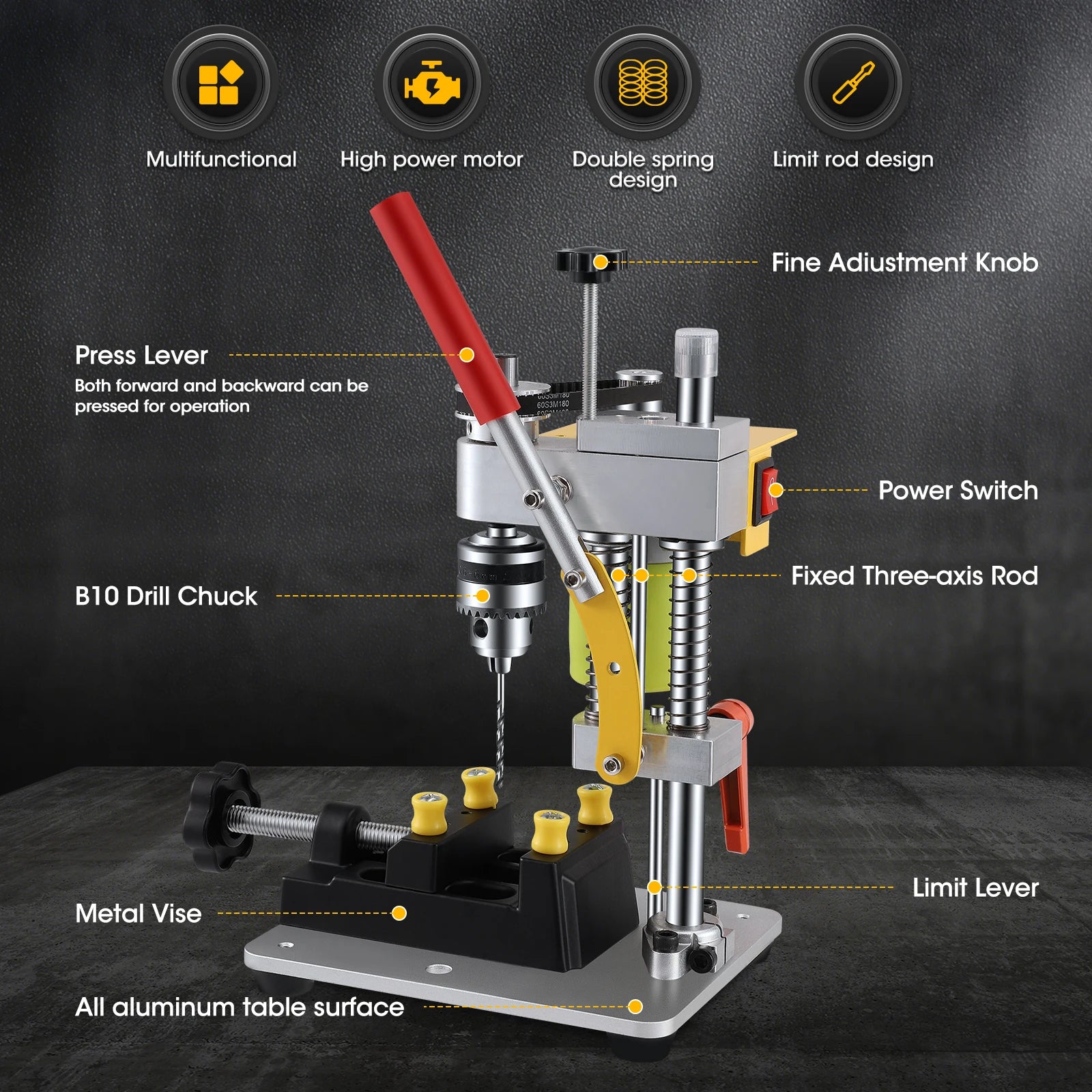 7 Speed Electric Mini Drill Press Precision Benchtop Drilling Machine CNC 795 Motor B10 Chuck Metal Wooden DIY Making Crafts Tool