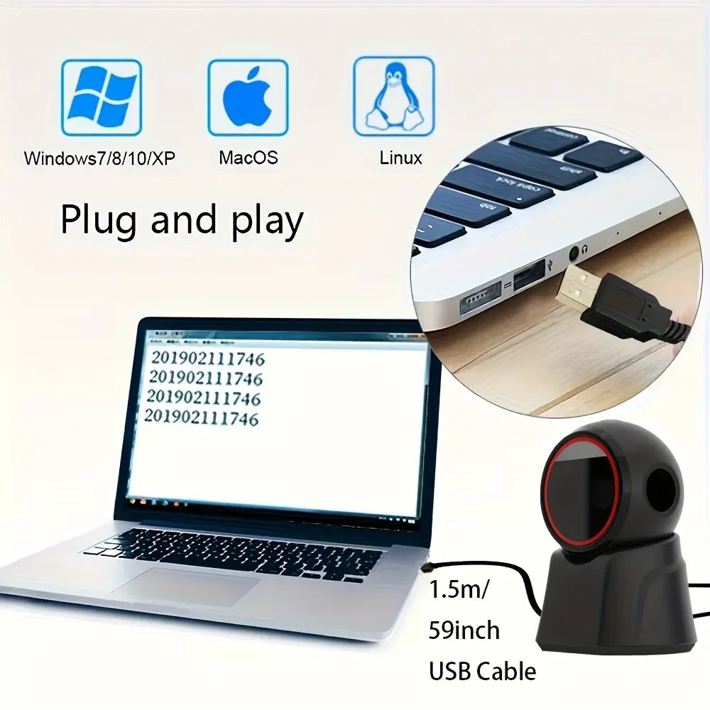 2D Barcode Scanner Desktop Omnidirectional Automatic 1D 2D QR Code Data Matrix PDF417 Bar Code Reader USB for Retail Supermarket