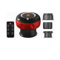 Red and black electric cupping therapy device with digital display, remote control, and three interchangeable heads.