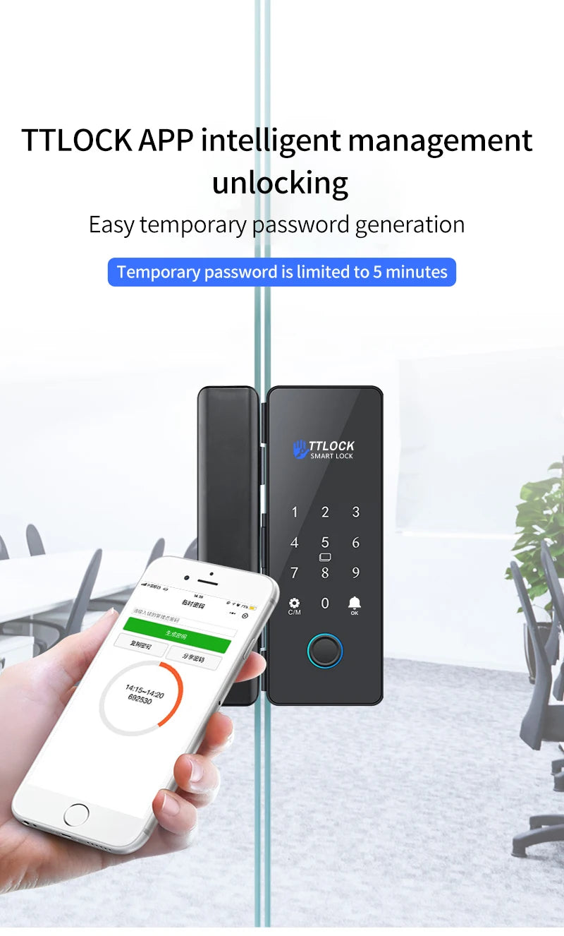 Bluetooth TTLOCK APP Unlock Control Smart Glass Door Lock Electronic Biometric Fingerprint Electric Lock Password 13.56Mhz RFID