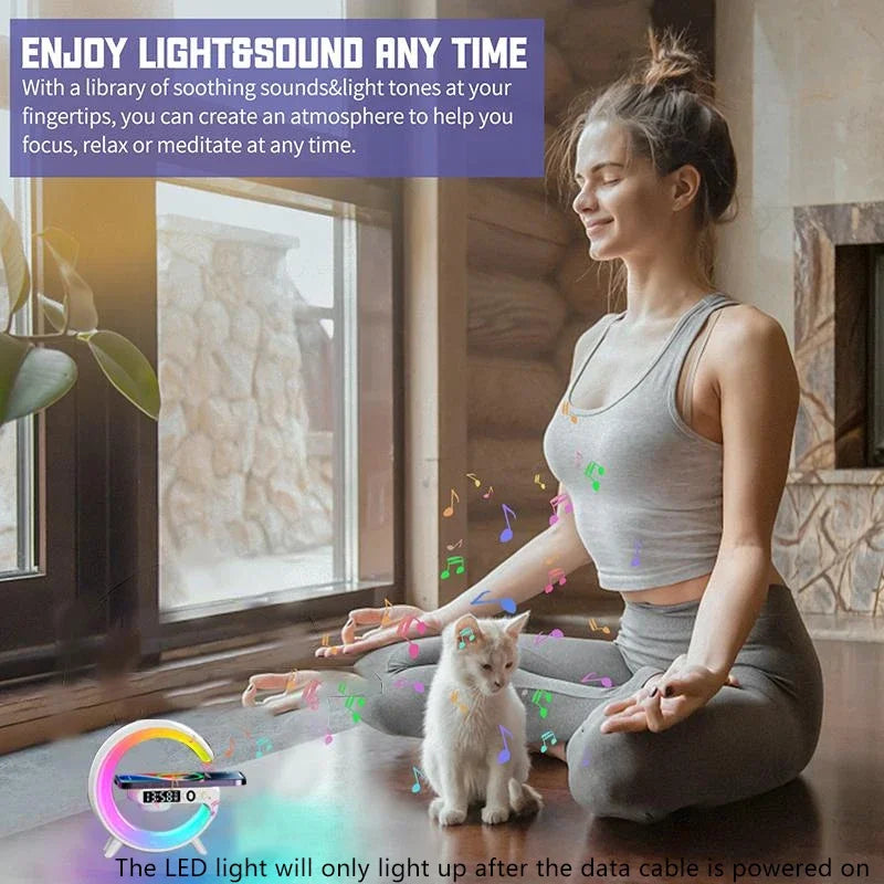 Bluetooth Speaker Atmosphere Light Wireless Charger Christmas Gift RGB Night Wake Up Handsfree Call Phone Fast Charging Station