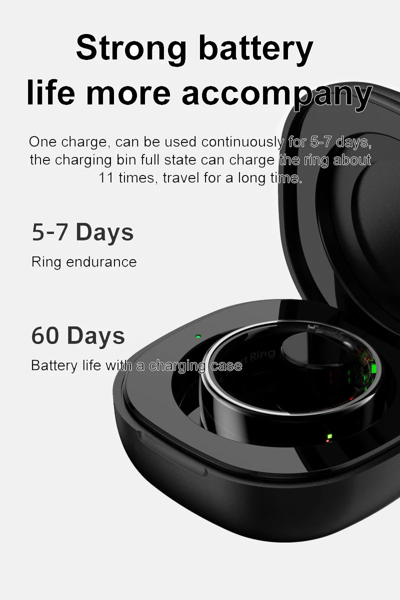 R08 Smart Ring with Charging Case Men Women Health and Sleep Monitor Heart Rate Monitoring 5ATM Waterproof Multi Sport Mode