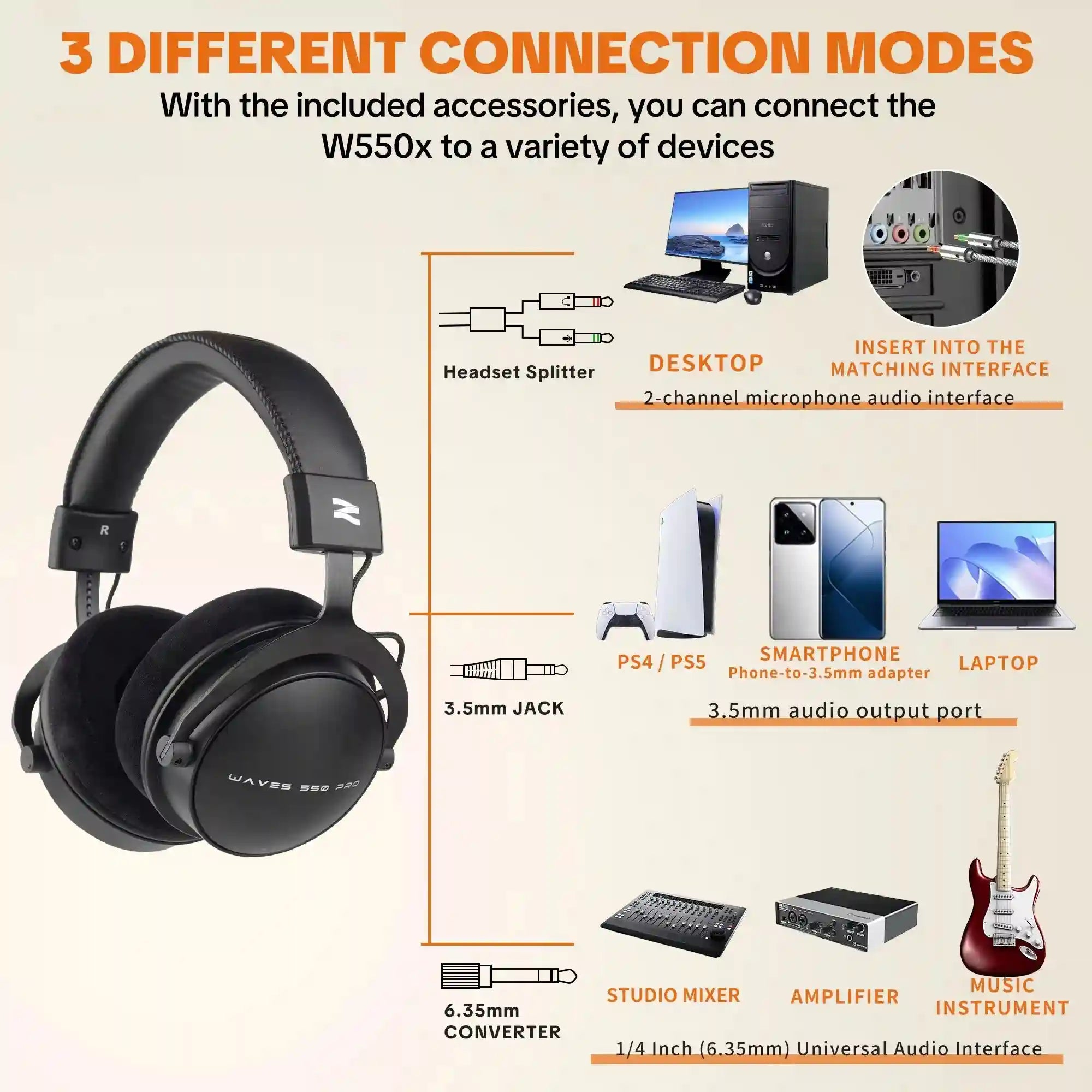 Over-Ear Headphones with Active Noise Cancellation & Mic - W550X Tidesmit