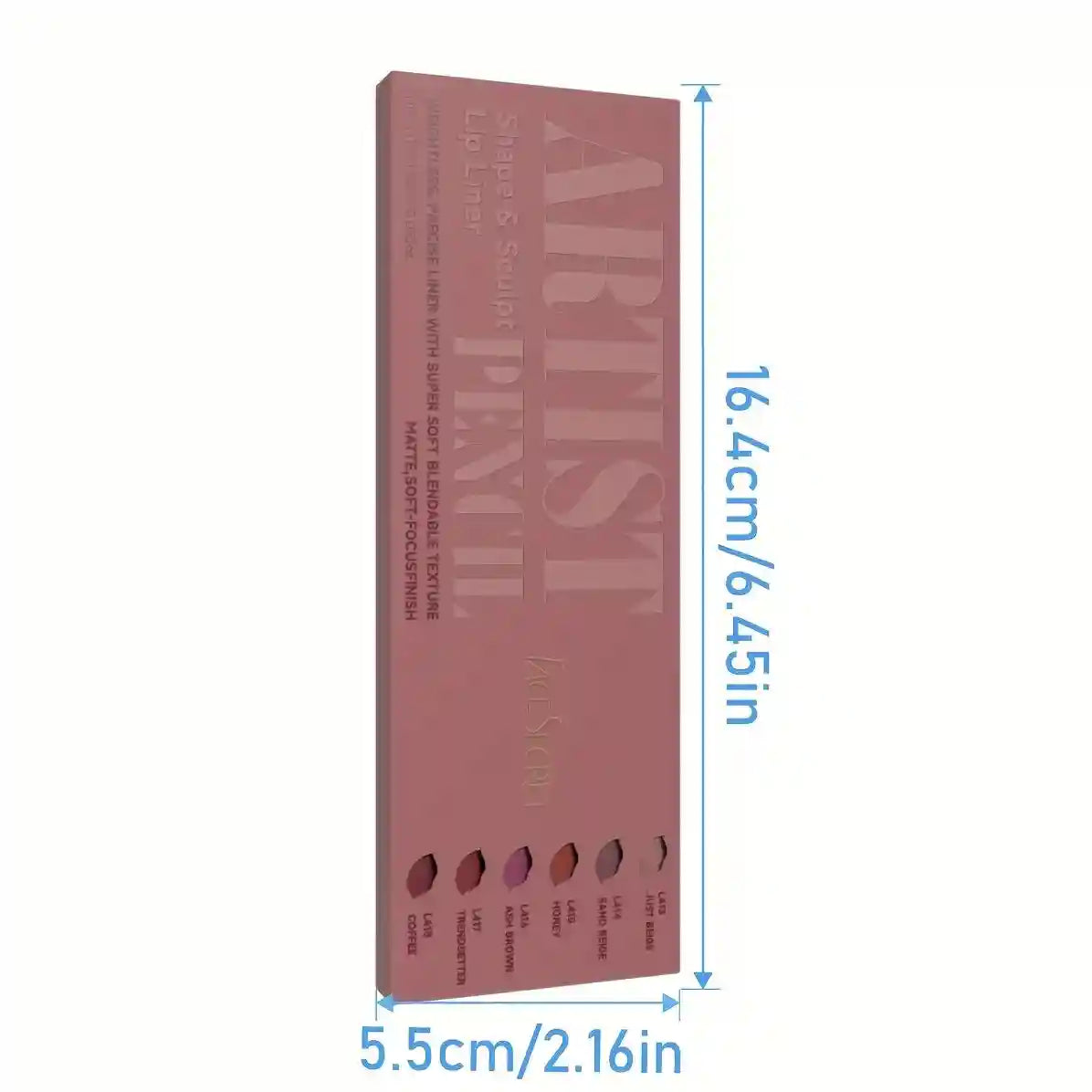 6pcs velvet matte lip liner set in a pink palette with neutral, long-lasting shades for precise lip makeup application.