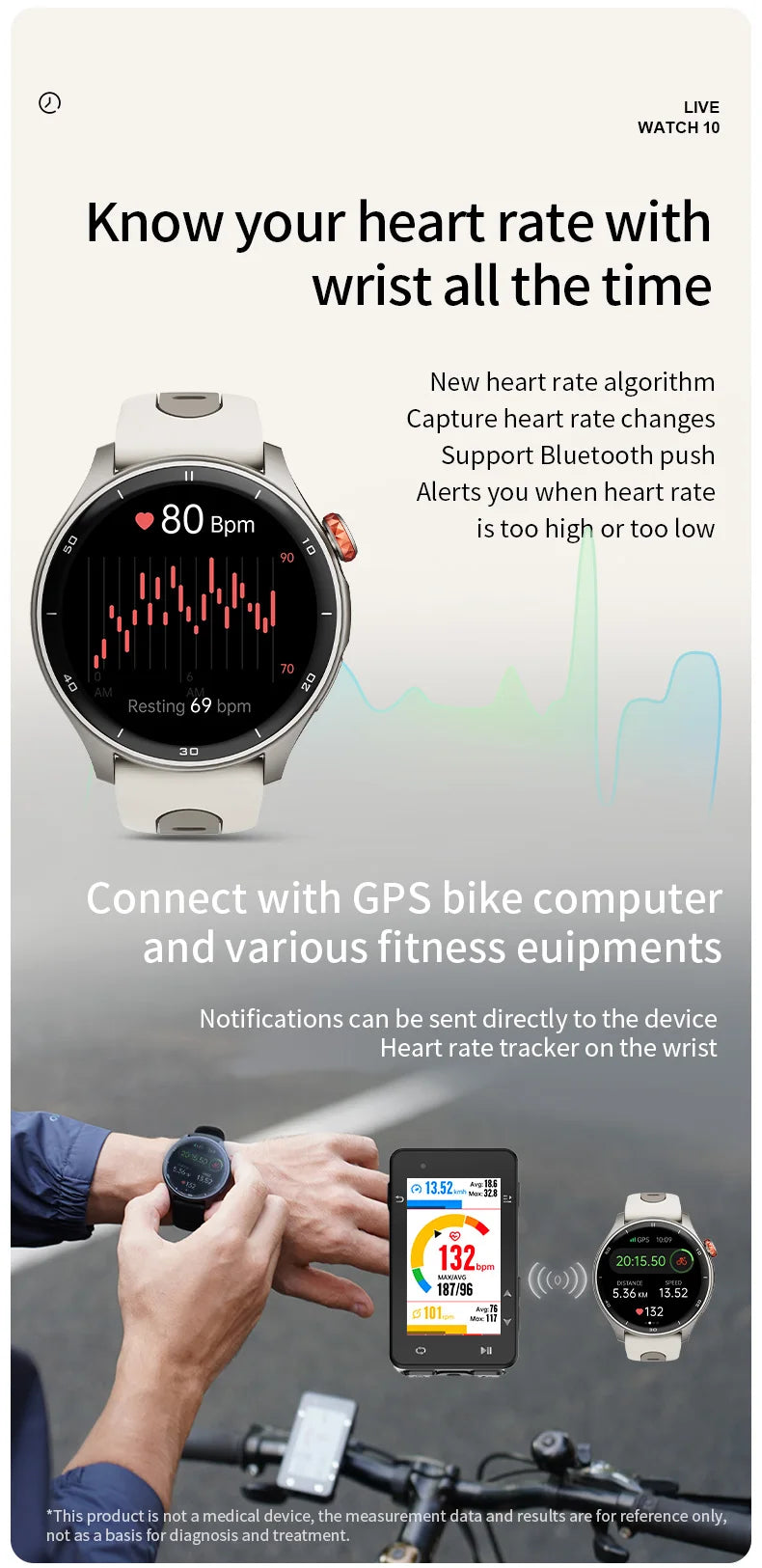 iGPSPORT LW10 Smart Watch With 1.43" AMOLED Screen GNSS GPS Tracker Bluetooth Calls 50+ Sports Modes Heart Rate/SpO2 Monitor