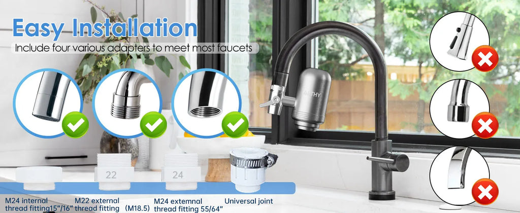 ALTHY Stainless Steel Faucet Tap Water Filter Purifier System, NSF Certified Reduces Lead, Chlorine & Bad Taste Kitchen