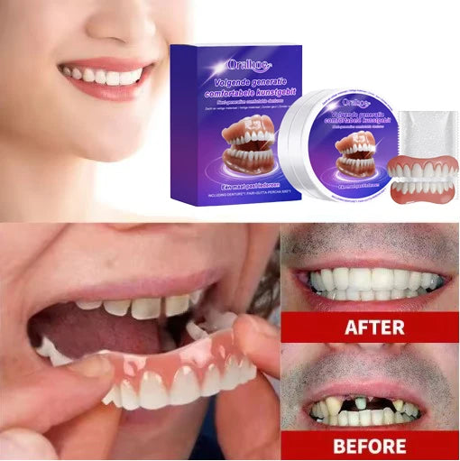 Flexible Silicone False Teeth Kit Comfortable Fit Secure Hold Realistic Appearance Upper Lower Dental Plate Replacement Dentures