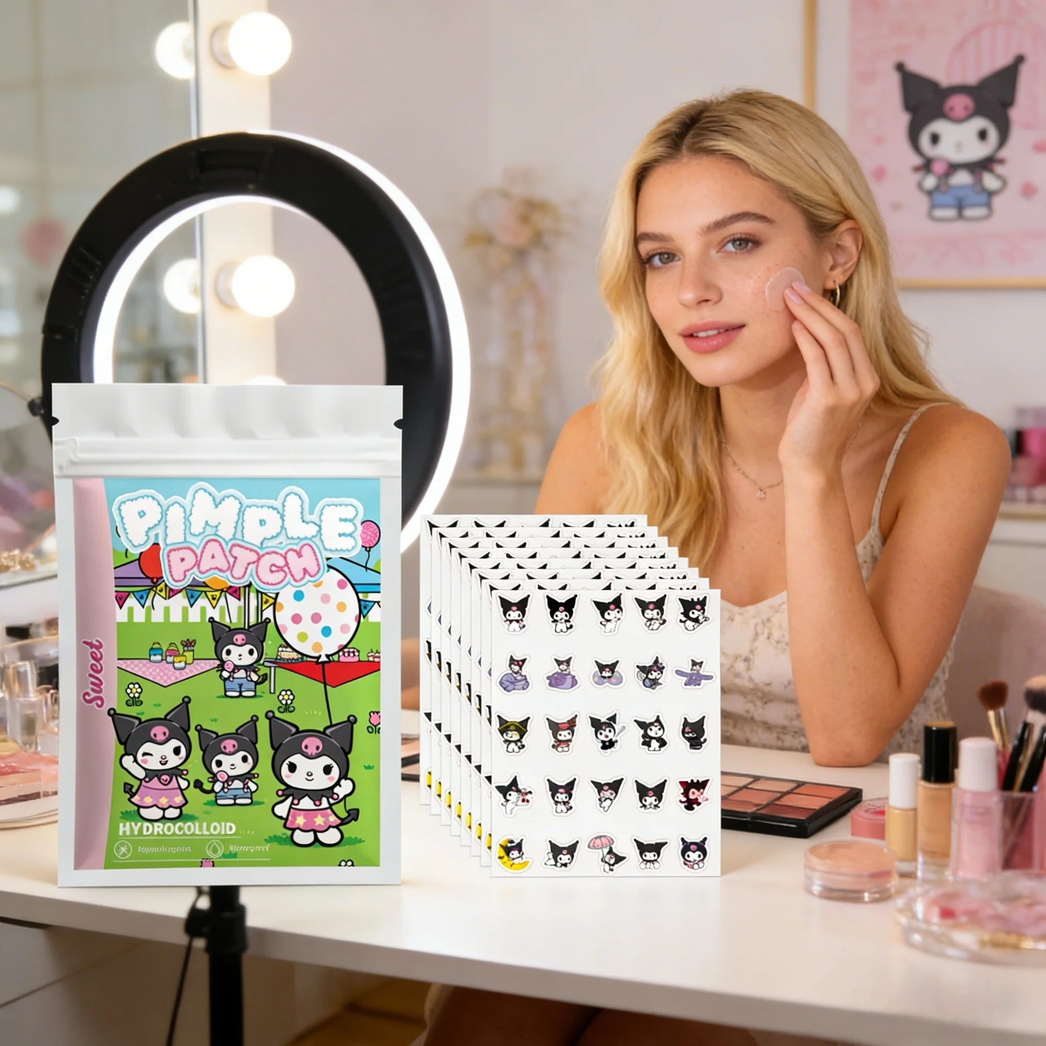 125PCS Hello Kitty Cute Face Stickers, Hydrocolloid Pimple Patches for Invisible Blemish Concealing