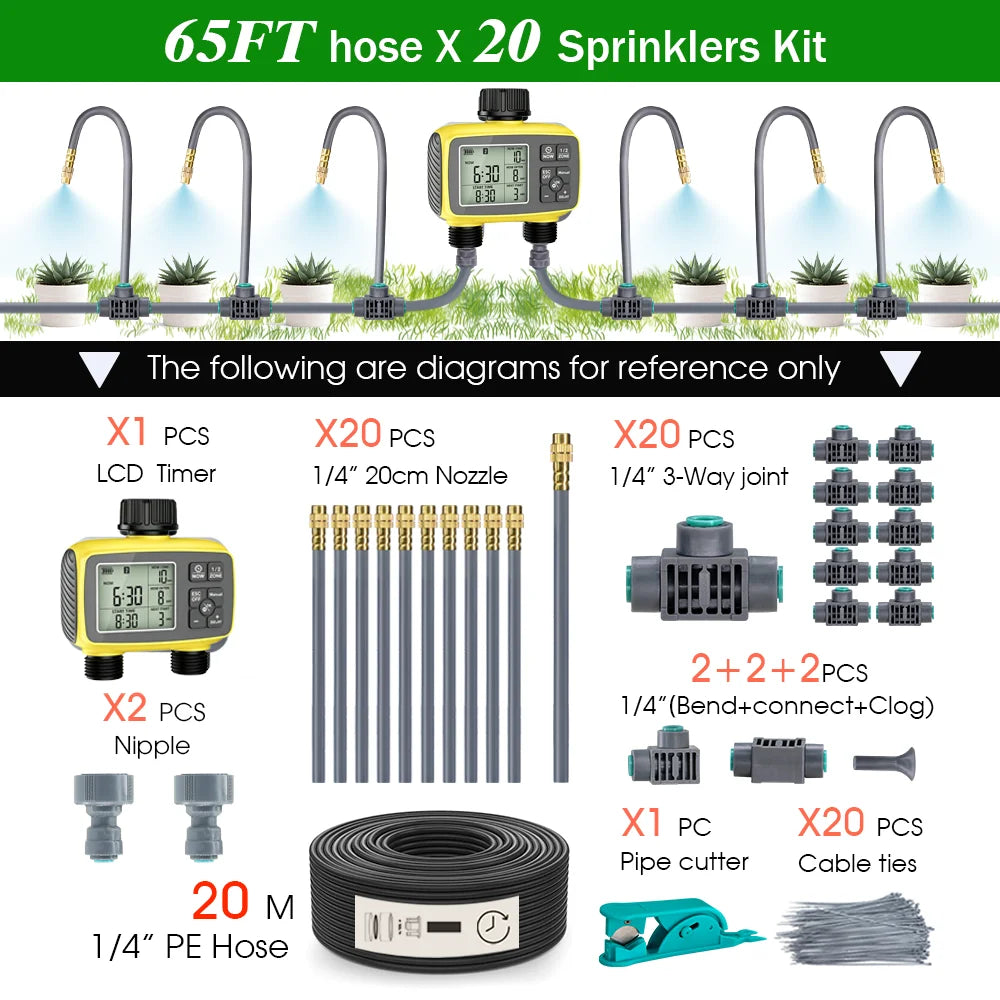 Gardening Intelligent LCD Dual Zone Independent Water Timer Atomization Cooling System Kit Courtyard Automatic Watering Program