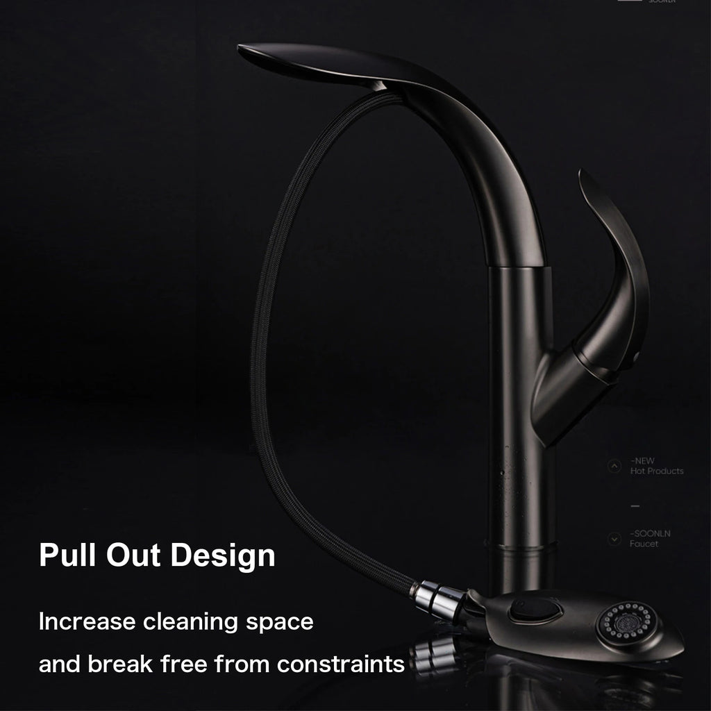 Luxury Brass Gold Touch Switch Kitchen Faucet Pull-Out Design 1 Hole Single Handle Hot and Cold Water Sink 2 Function Mixer