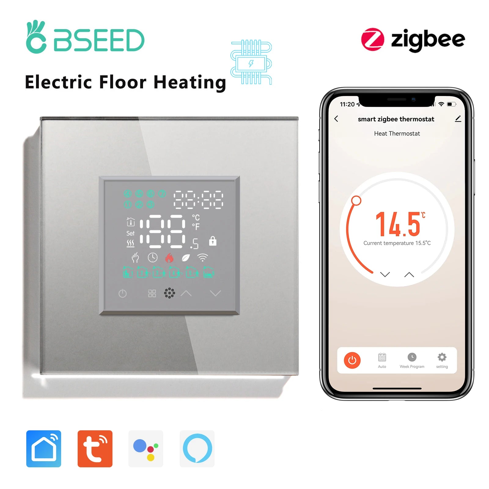 Smart ZigBee Floor Heating Thermostat | WiFi App Controlled HVAC Grey Electric ZigBee Thermostat Tidesmit