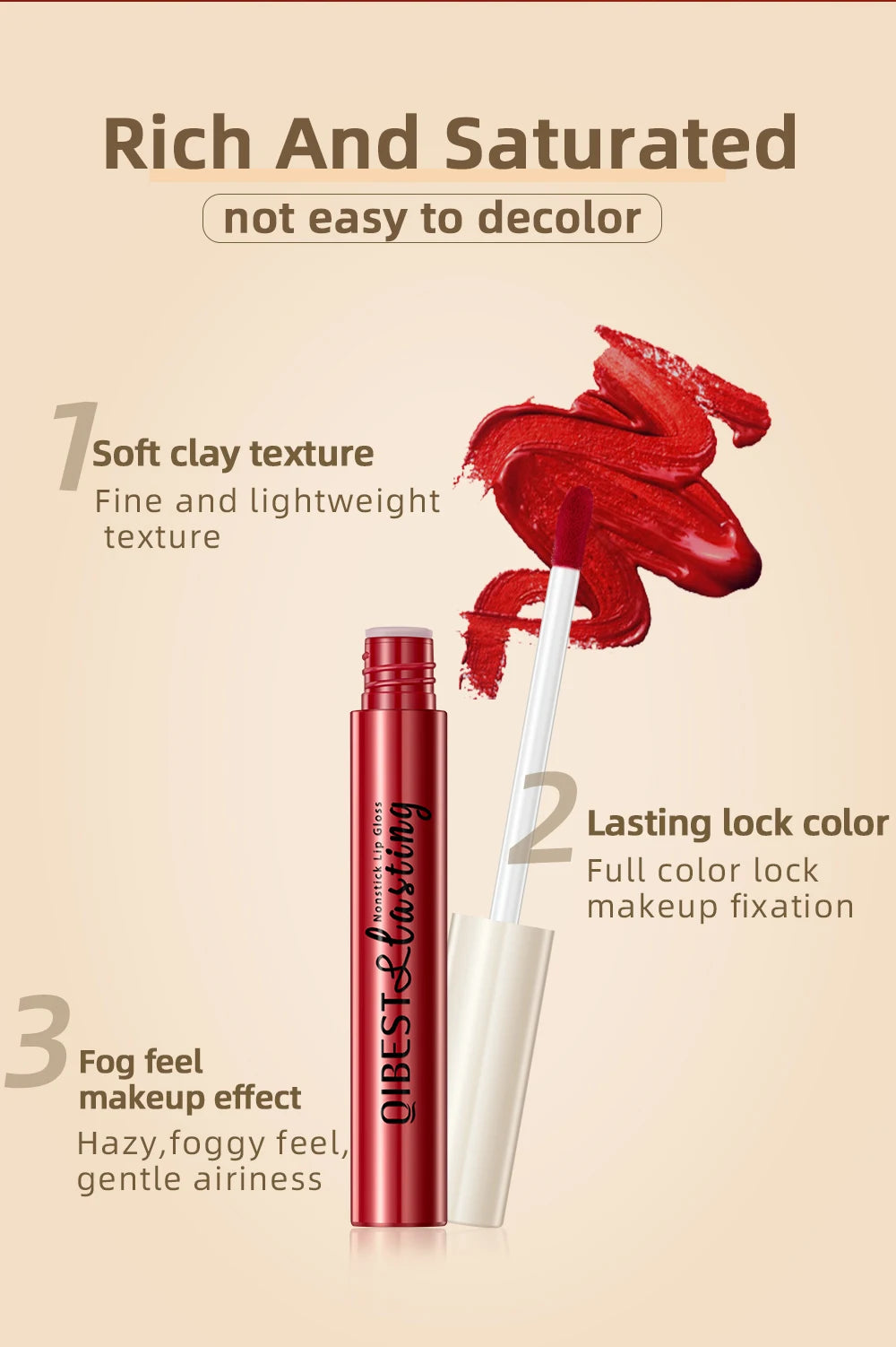 Long-lasting red matte liquid lipstick with a soft, lightweight velvet texture and non-stick finish.