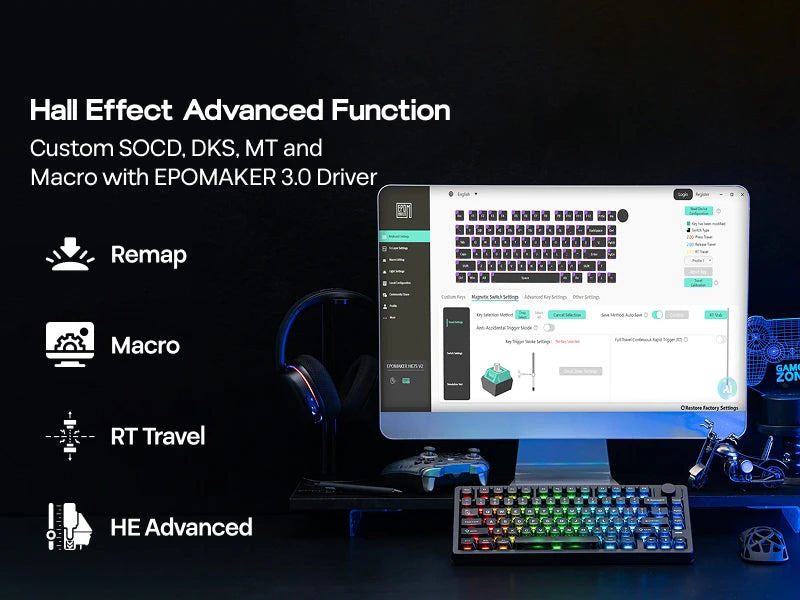 EPOMAKER HE75 V2 75% ANSI US Layout Tri-mode Wireless Hall Effect Gaming Keyboard 0.005mm Adjustable Actuation/Rapid Triggering