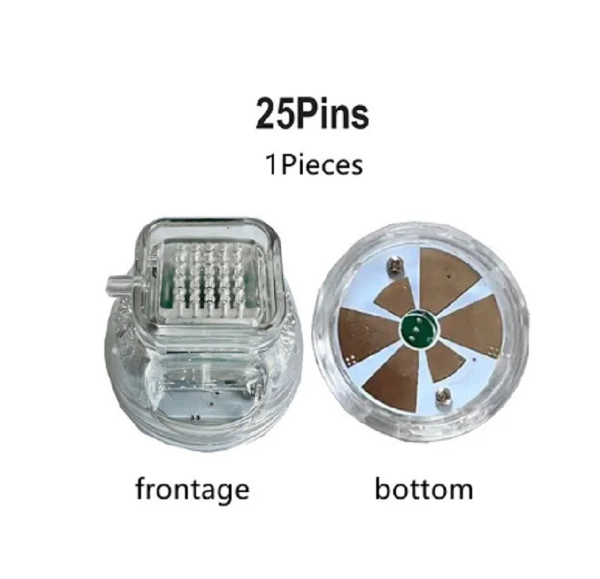 25-pin RF microneedle cartridge for Morpheus 8 skin tightening device, clear plastic head with metal connectors.