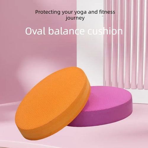 Oval balance cushion for yoga mats in side view, ideal for stability exercise and posture improvement fitness training.
