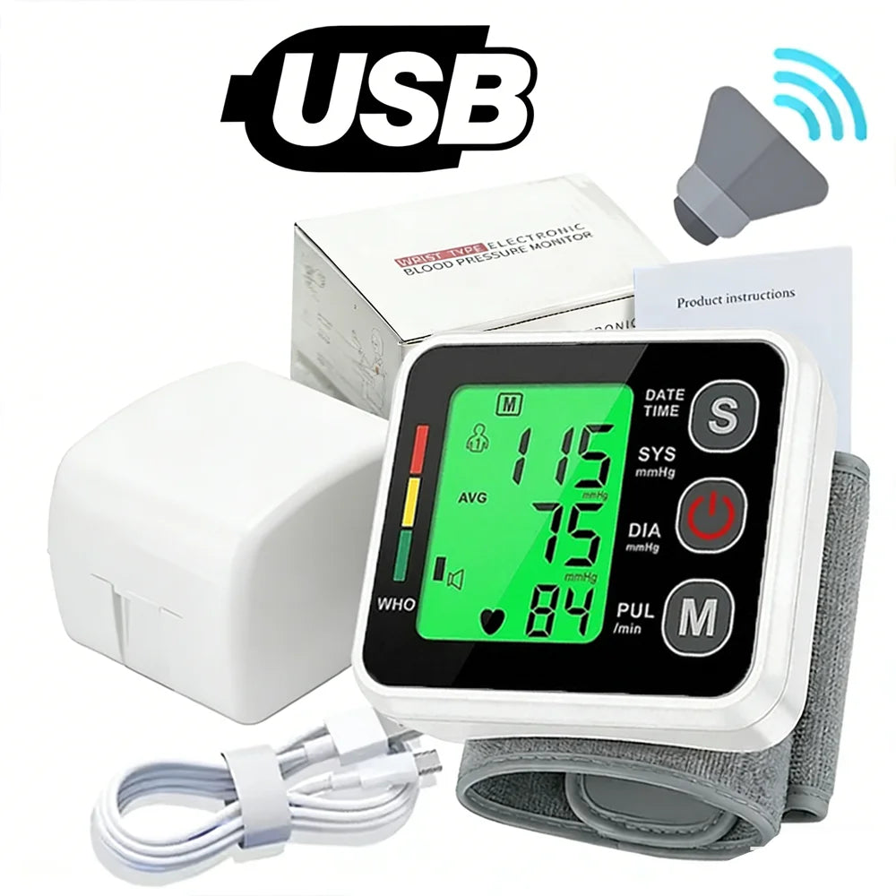 Portable LCD Wrist Blood Pressure Monitor Medical Digital Automatic Sphygmomanometer Heart Rate Pulse Mete Tonometer Health Care