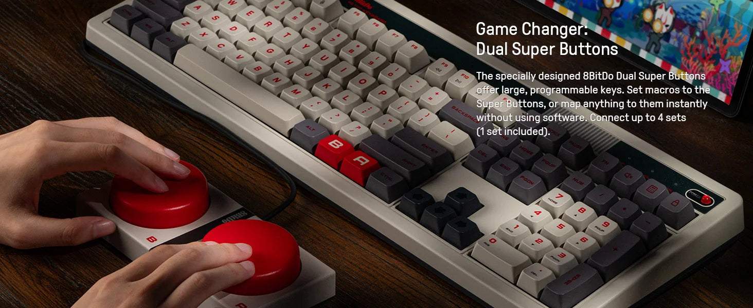 8BitDo Retro 108 Key Mechanical Keyboard，Bluetooth / 2.4G / USB-C Hot Swappable Gaming Keyboard for PC Windows and Android