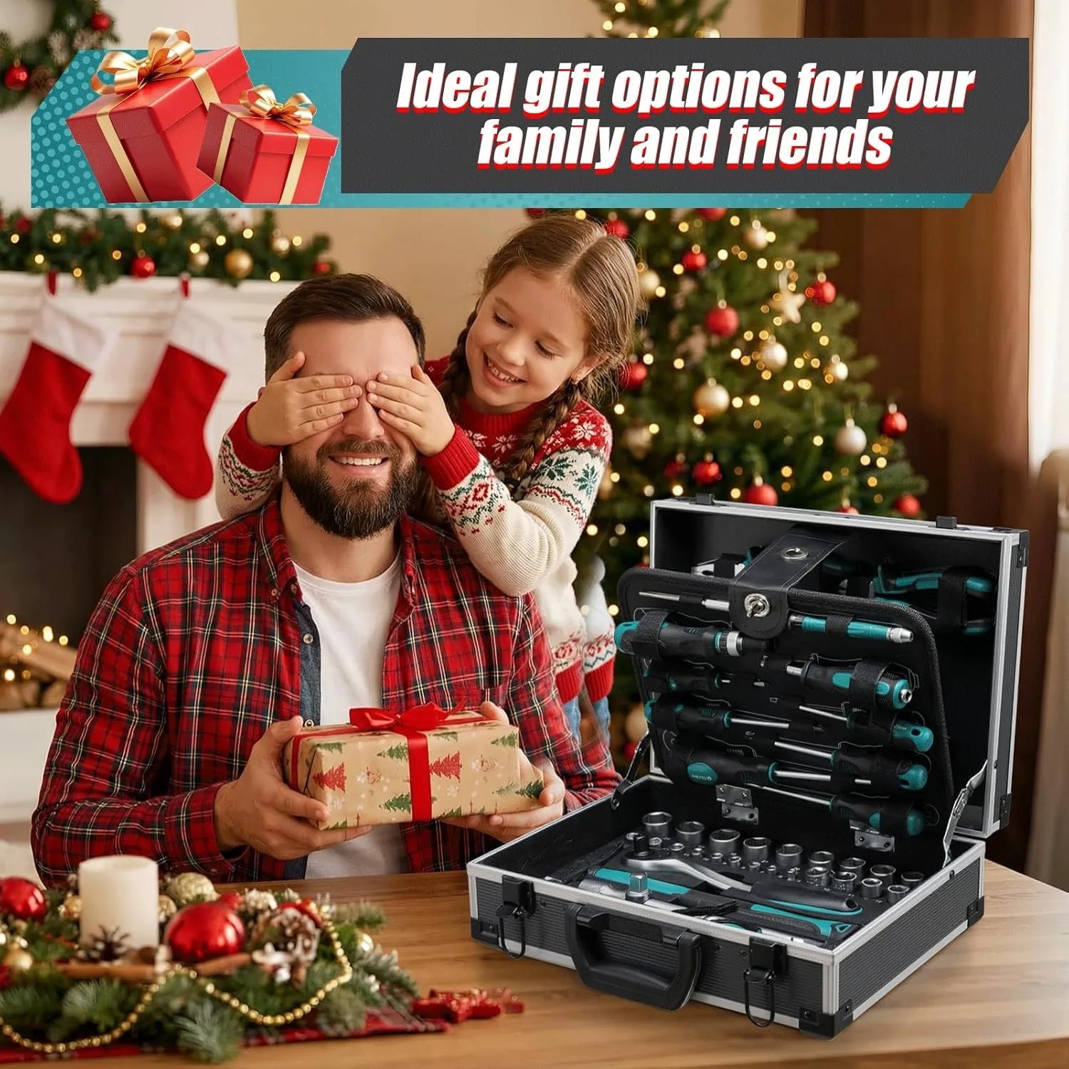 Aluminum Tool Case Filled with 122-piece Tool Set | Workshop Case Equipped w/ Wrenches, Hammer, Pliers, Screwdrivers, Toolbox