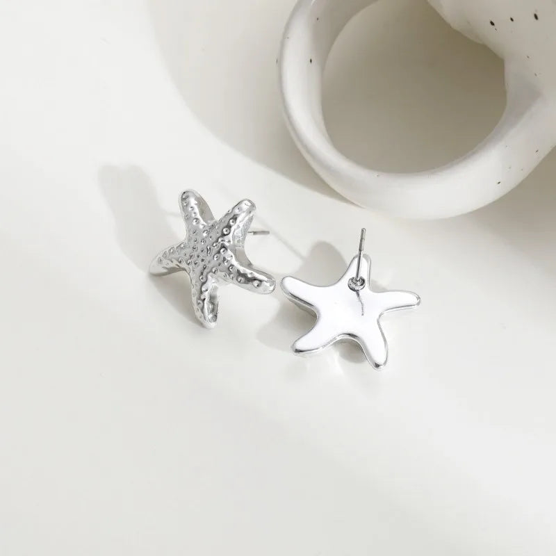 Punk Metal Starfish Stud Earrings for Women Fashion Gold Color Star Geometric Temperament Earrings Summer Jewelry Gift