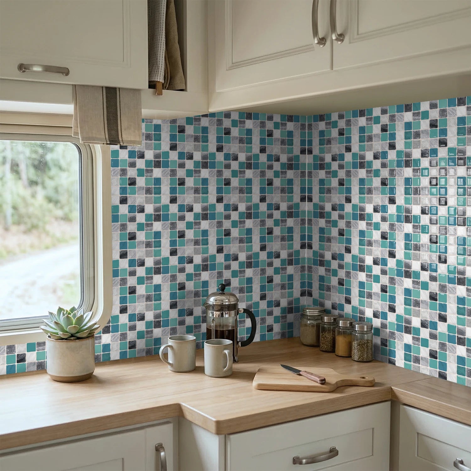 Mosaic tile stickers, removable self-adhesive wall decals, waterproof peel and stick backsplash, suitable for kitchen