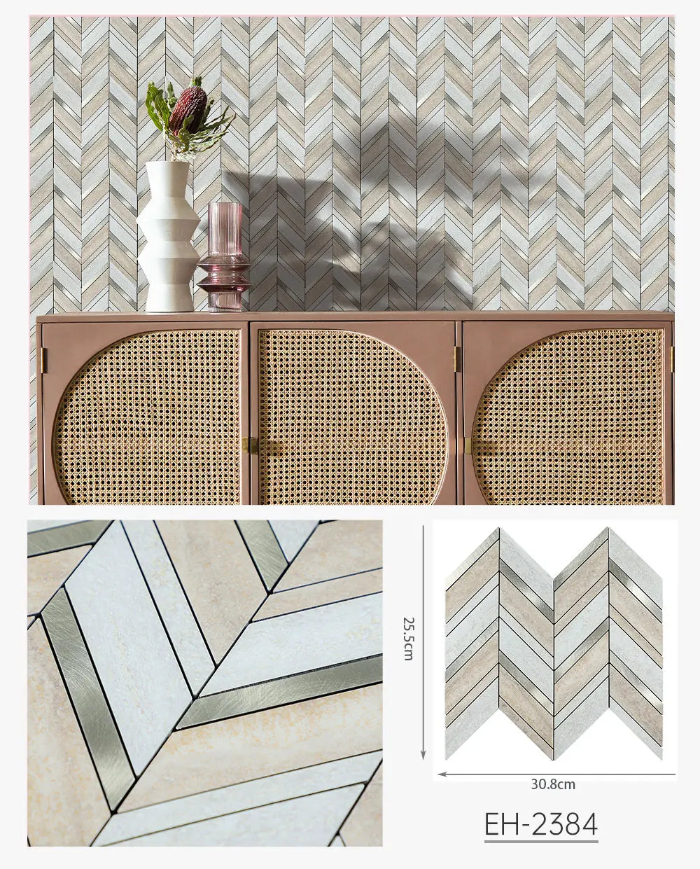 Herringbone Peel and Stick Backsplash, Faux Stone PVC Self Adhesive Marble Tiles for Kitchen Bathroom