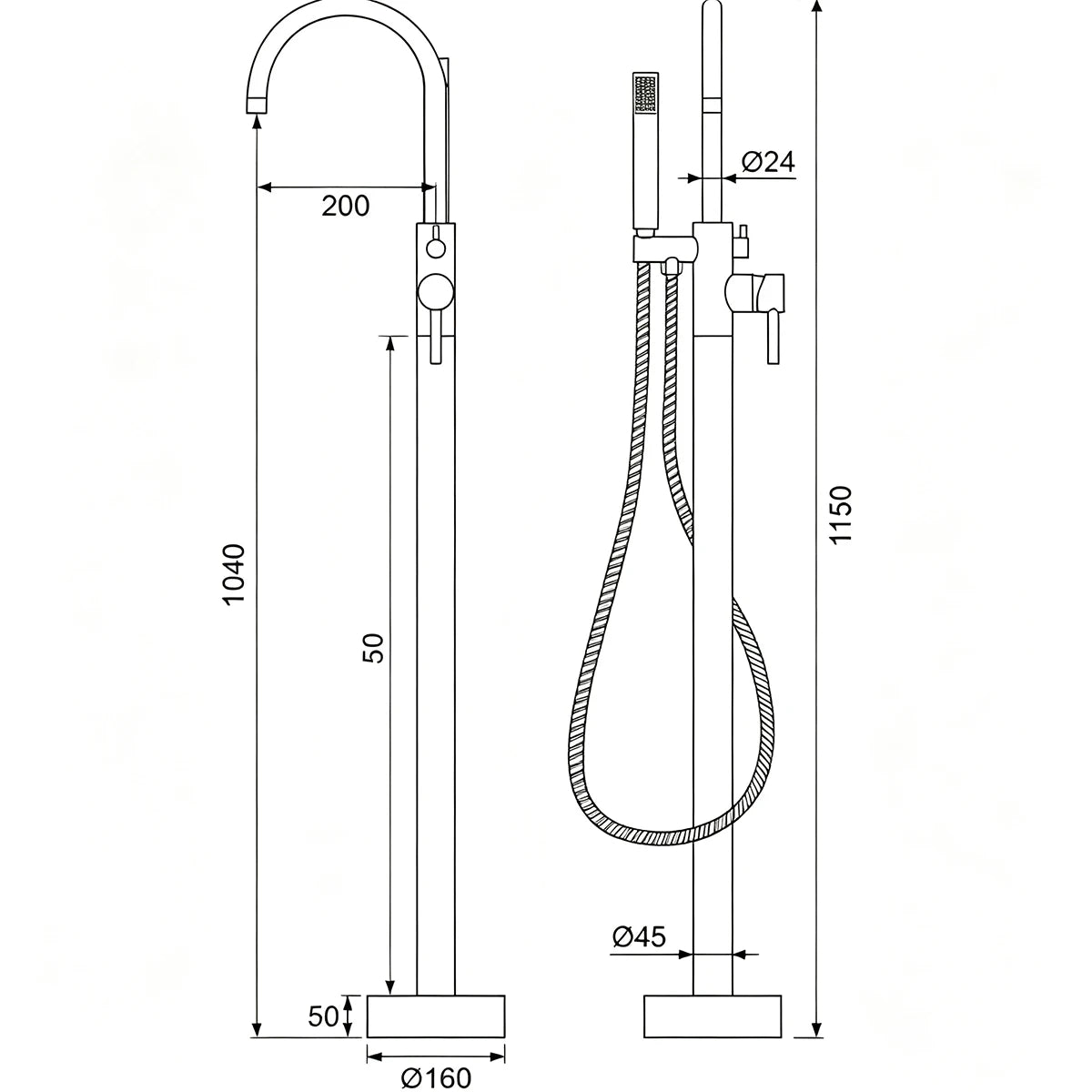 【Local Stock】Floor Free Standing Bathtub Faucet Mixer Single Handle Hot Cold Water Mixer Rotation with Handshower Bathtub Shower