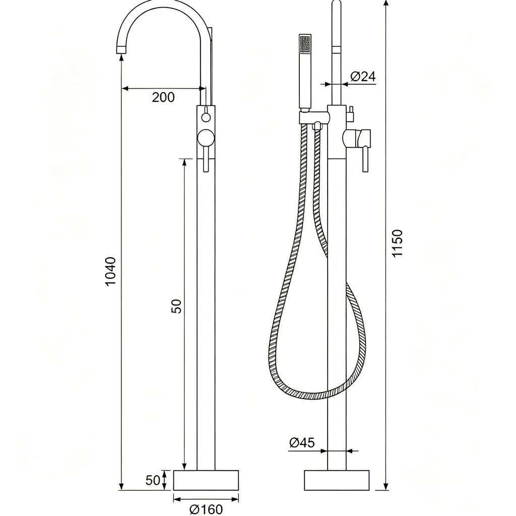 【Local Stock】Floor Free Standing Bathtub Faucet Mixer Single Handle Hot Cold Water Mixer Rotation with Handshower Bathtub Shower