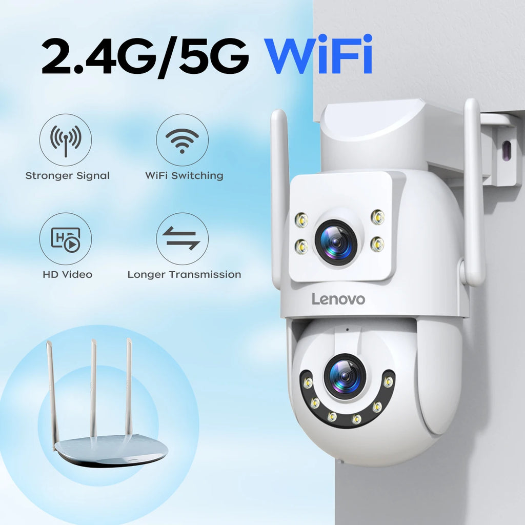 Lenovo WiFi PTZ Security Camera 8MP With Dual Screen Color Night Vision Outdoor Surveillance CCTV Camera Auto Tracking IP Camera