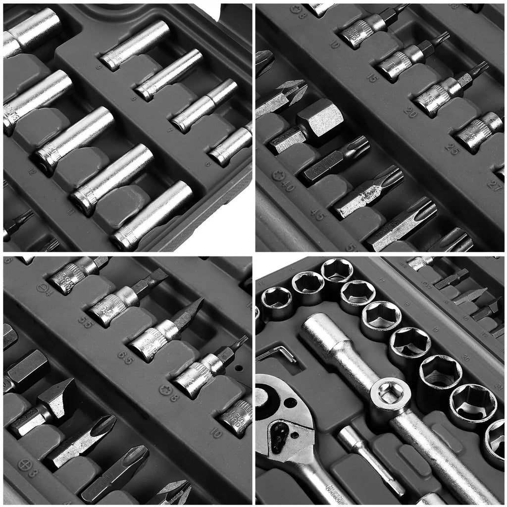 108-Piece Socket Spanner Set Cr-V Ratchet Wrench Set Ratchet Box with 1/4 &1/2 Inch 72 Teeth Reversible Ratchet Hexagonal Socket
