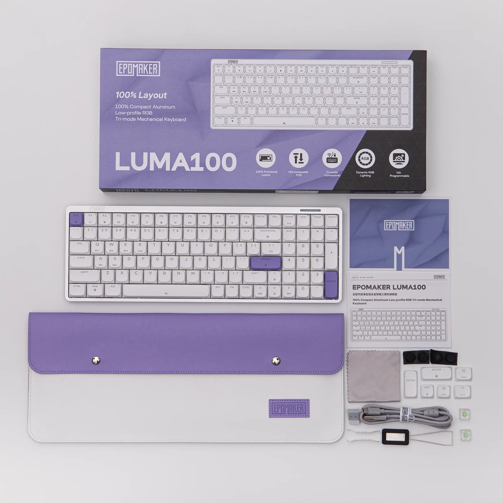 EPOMAKER LUMA100 Anodized Aluminum Mechanical Keyboard 96% QWERTY ANSI US Tri-Mode Wireless 3000mAh Battery