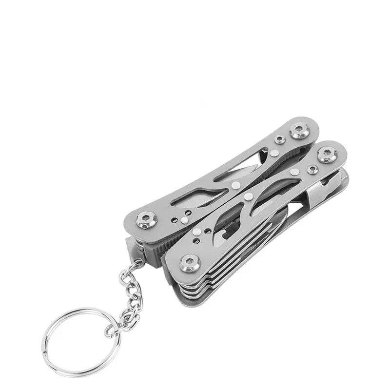 All-Steel Multi-Function Pliers Tool Foldable Pocket Keychain Knife Set with Bottle Opener Screwdriver for Outdoor Hiking