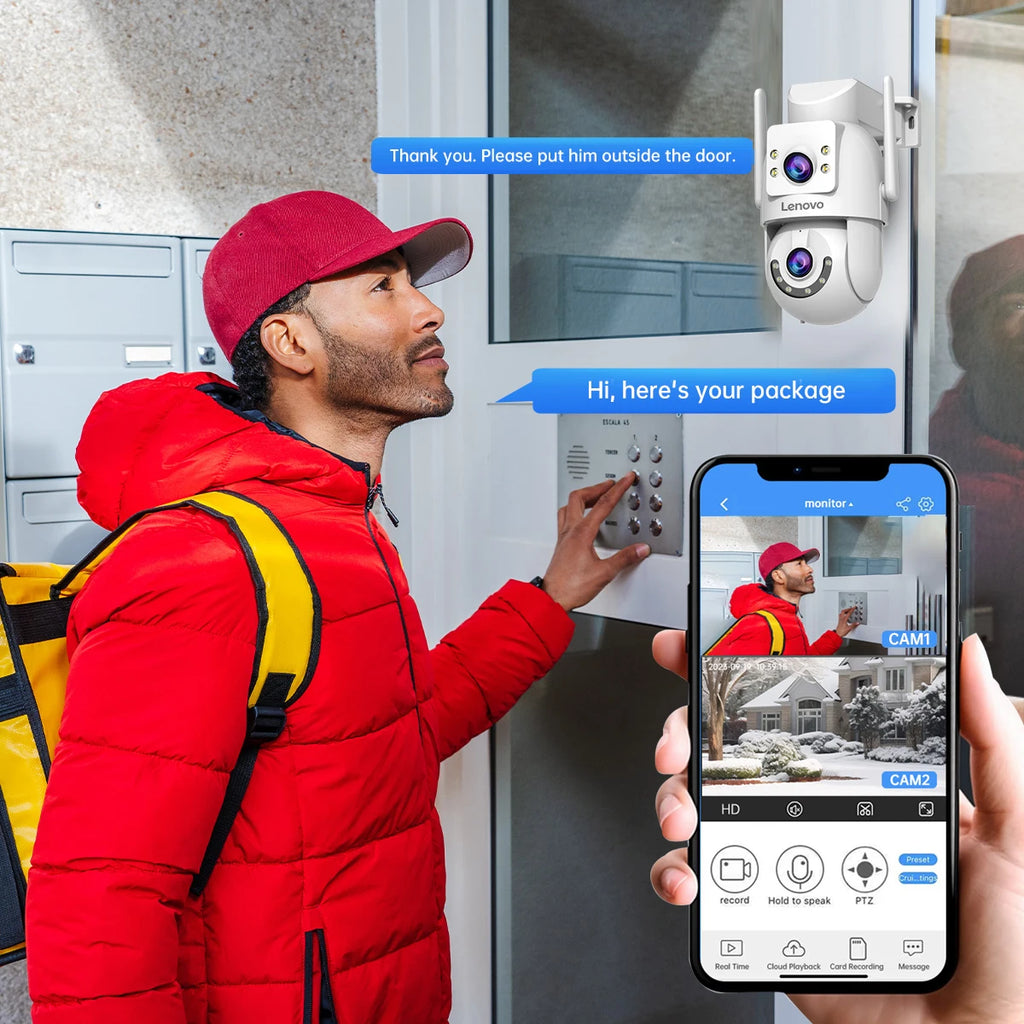 Lenovo 8MP HD Outdoor 5G Security Camera with Dual Lens Dual Screen AI Tracking PTZ Color Night Vision Surveillance Protection