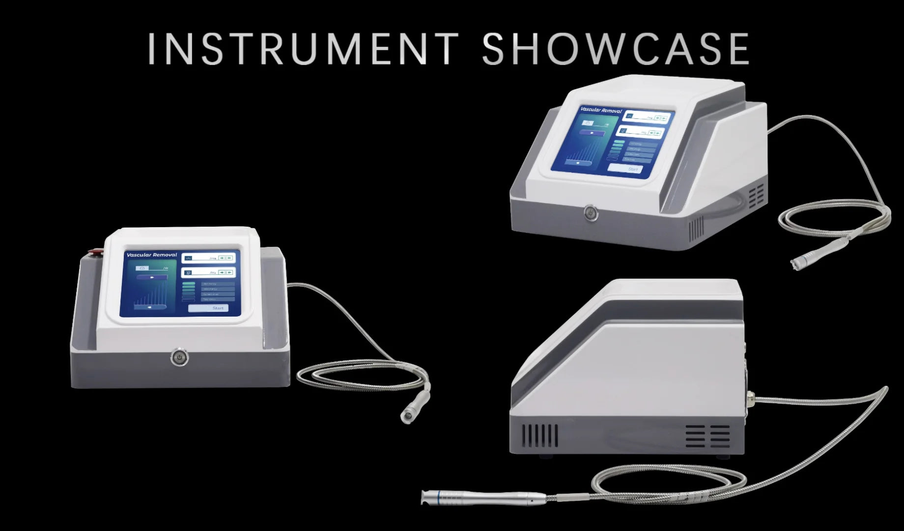 White and grey 980nm diode laser machine for painless spider vein removal with touch screen and handheld probe.