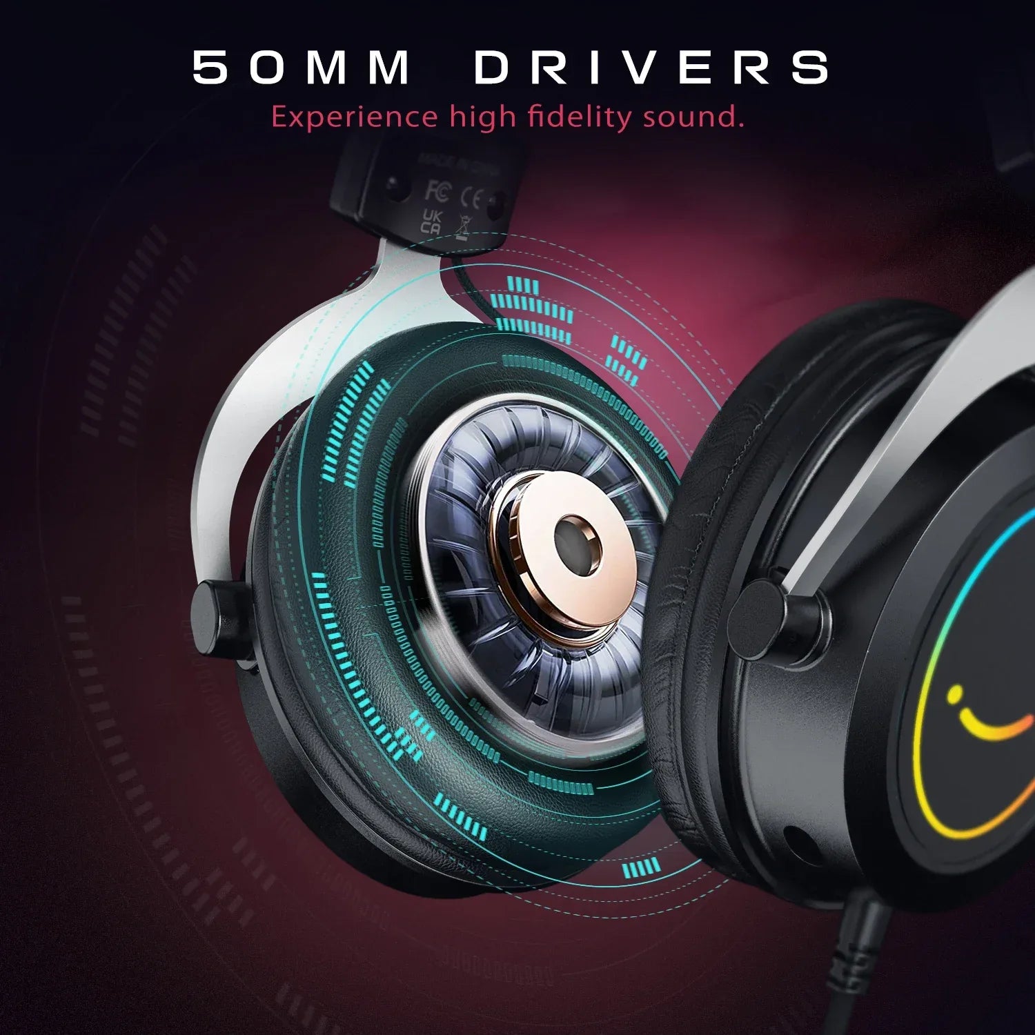 Tidesmit Gaming Headset with RGB, Memory Foam & PC Mic - Black Tidesmit
