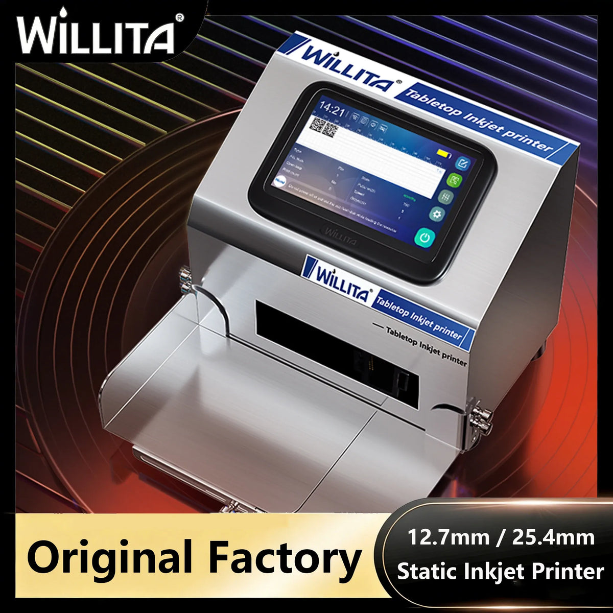 WILLITA tabletop static inkjet printer with color touchscreen display