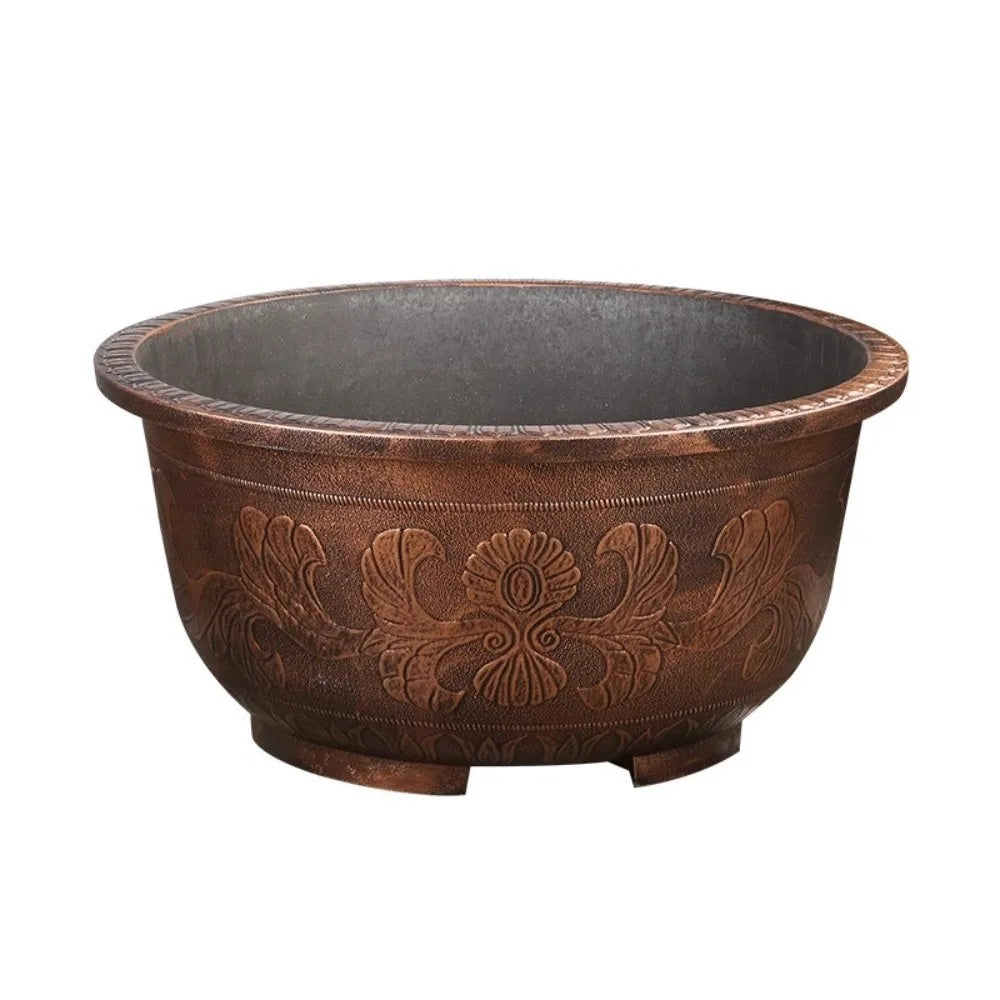 Resin Lotus Planter Pot Large 7.5L Capacity Water Reservoir Planter 19cm Height Copper Bronze Retro Flower Pot Home Gardening