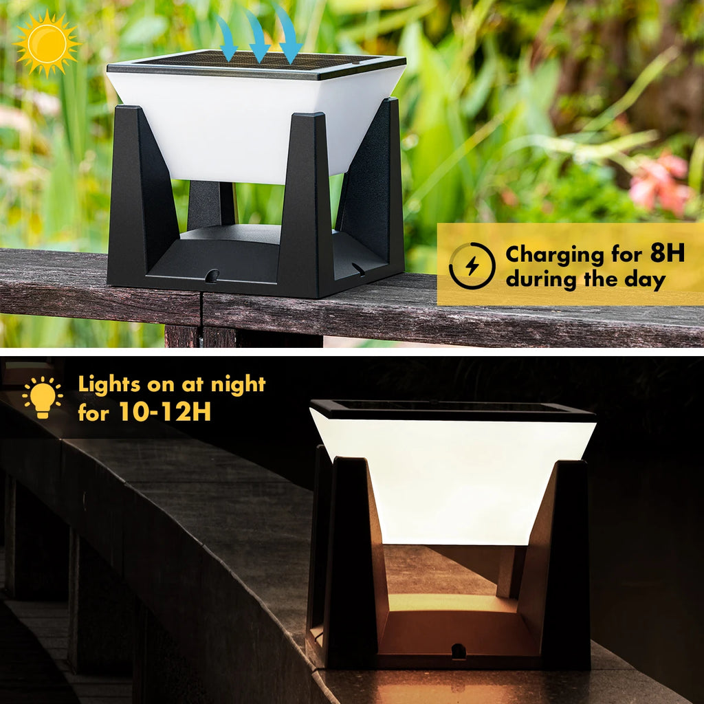 Solar Garden Lawn Decor Light Outdoor Solar Post Light Solar Pillar Column Light Modern LED Fence Deck Cap Lamp IP65 Waterproof