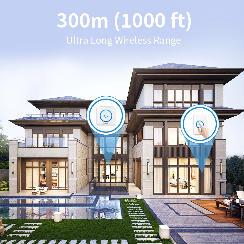 Meian Smart Home Doorbell Wireless Security Doorbell IP65 Waterproof Outdoor Door Bell 60 Songs 5 Volume Adjustable Chime Kit
