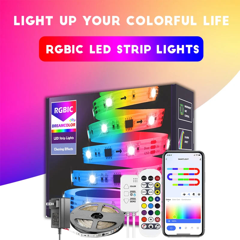 WS2811 Dreamcolor LED Strip Lights,16.4ft/5m RGBIC TUYA WiFi Phone App Controlled Waterproof Smart Music Sync Light Strip