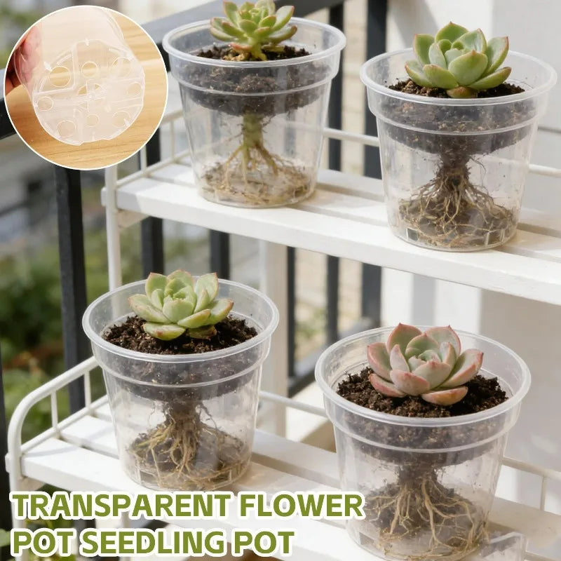 5/1x Clear Nursery Pots with Drainage Holes Indoor Outdoor Seed Starting Transparent Plastic Flower Pot Home Garden Supplies