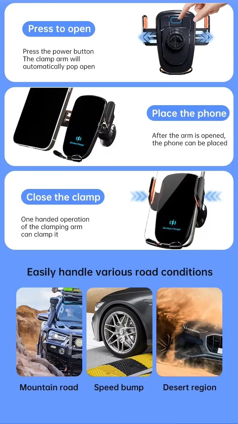 Wireless Car Charger Vent Mount - Qi Certified Fast Charging Tidesmit