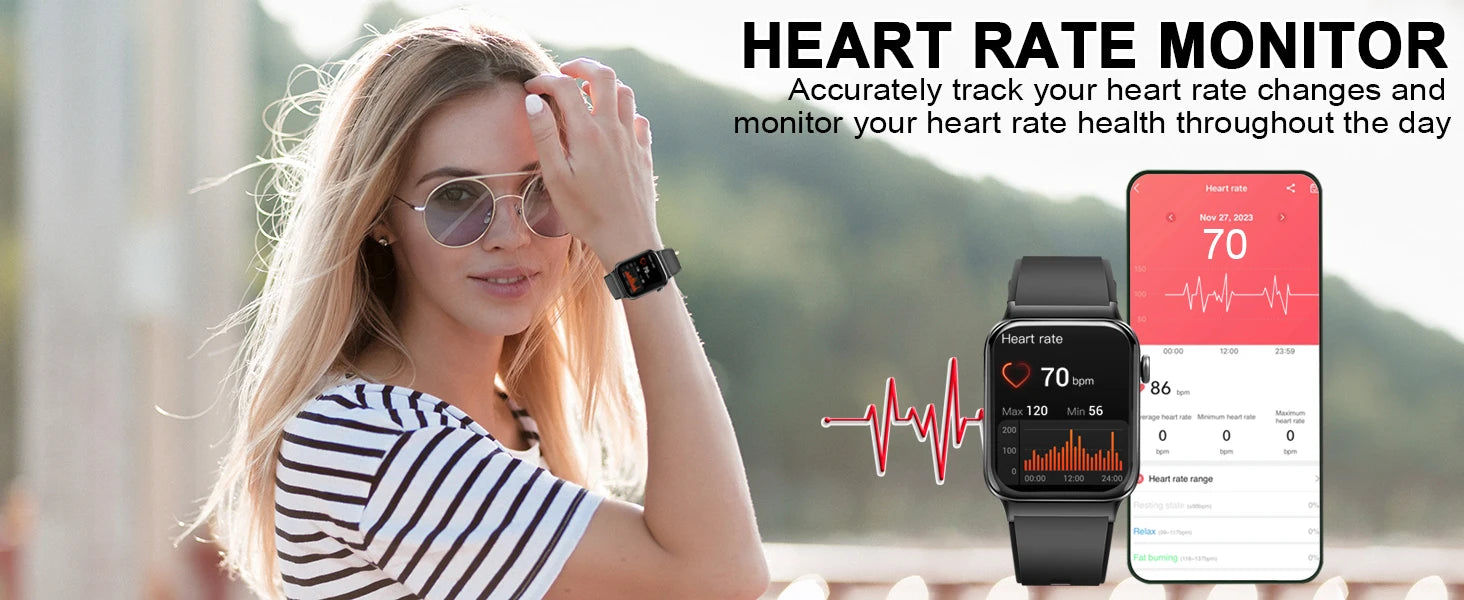 T50 1.85" Ultra Thin Smartwatch (Answer/Make Call), IP68 Waterproof Fitness Tracker, 100+Sport Modes, Heart Rate/Sleep Monito.