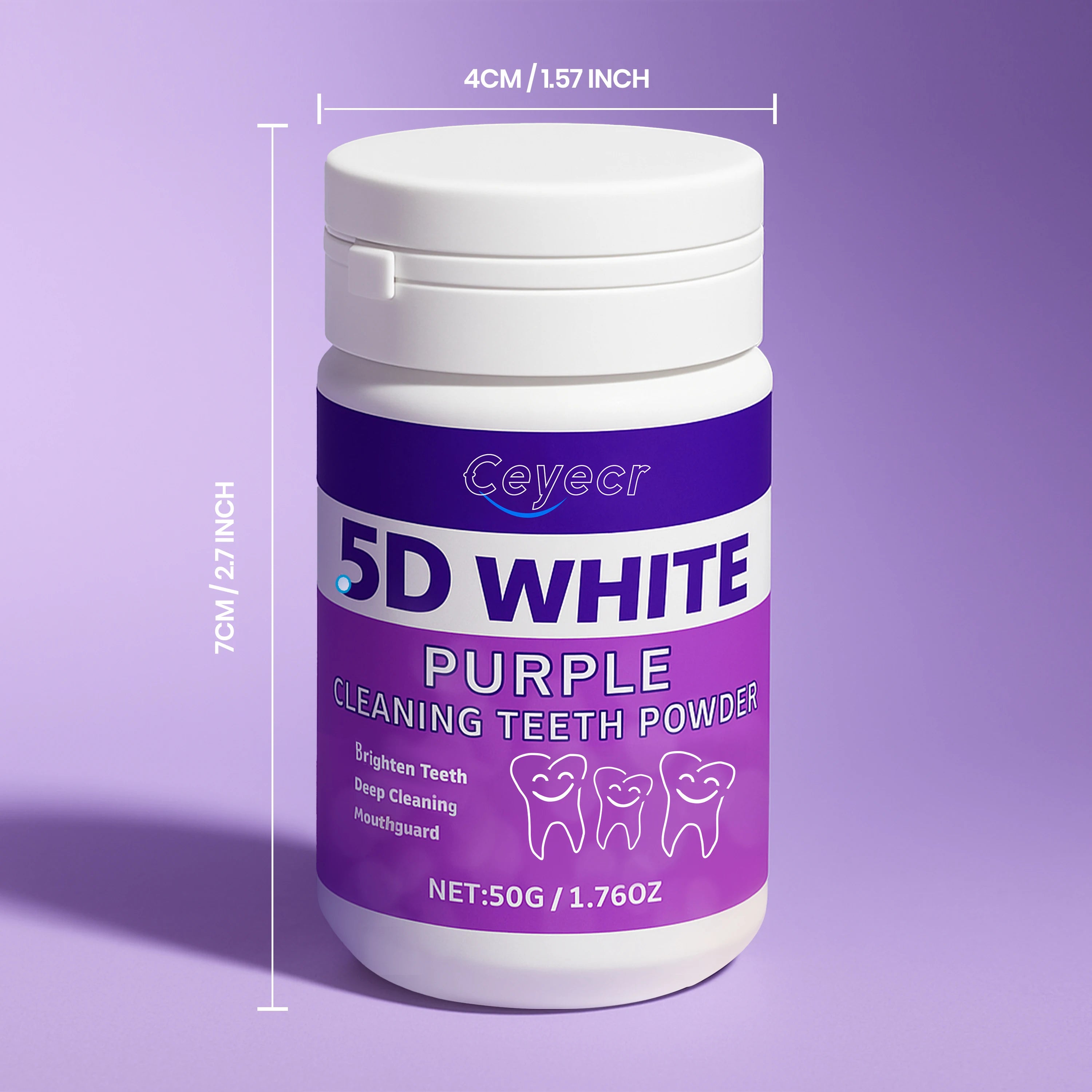 Tidesmit purple teeth whitening powder, 50g travel-size natural formula for sensitive teeth with ice mint flavor
