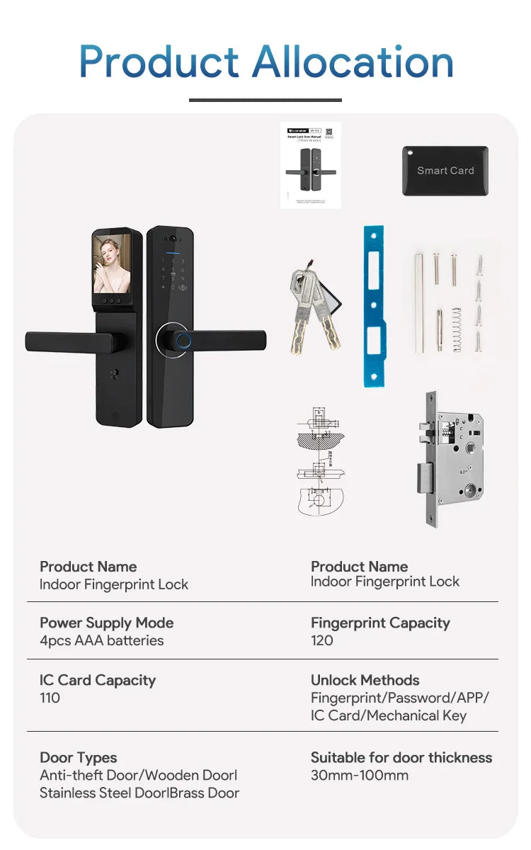 Security Residential Electronic Lock Serure De Porte Cerradura Inteligente Para Puerta Digital Tuya Smart Door Lock With Camera