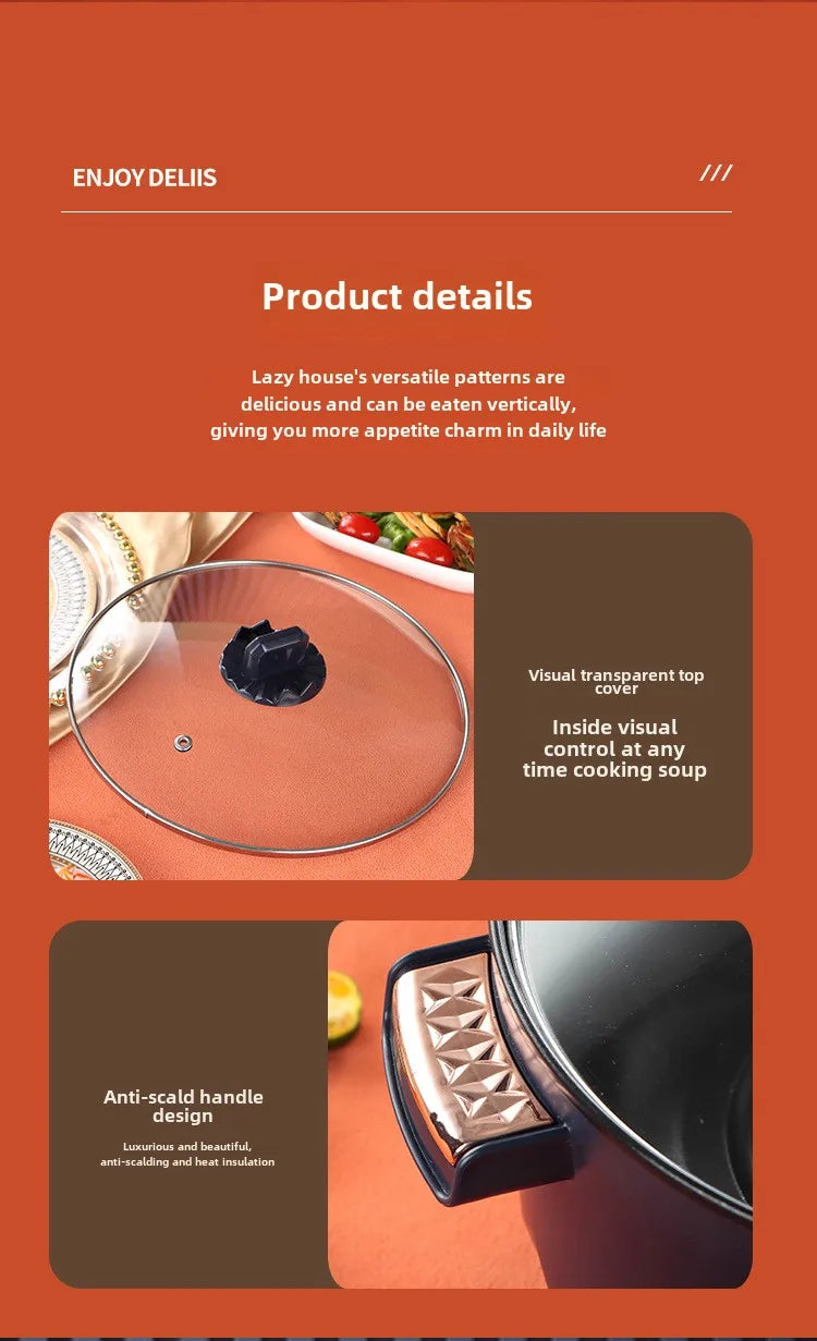 Electric hot pot multi-cooker product detail with lid and side anti-scald handle design